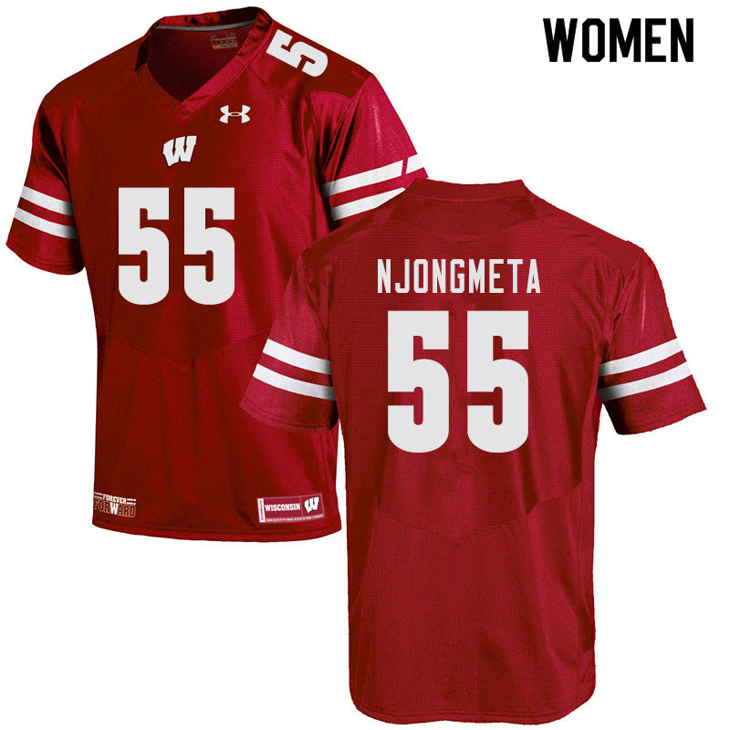Women #55 Maema Njongmeta Wisconsin Badgers College Football Jerseys Sale-Red